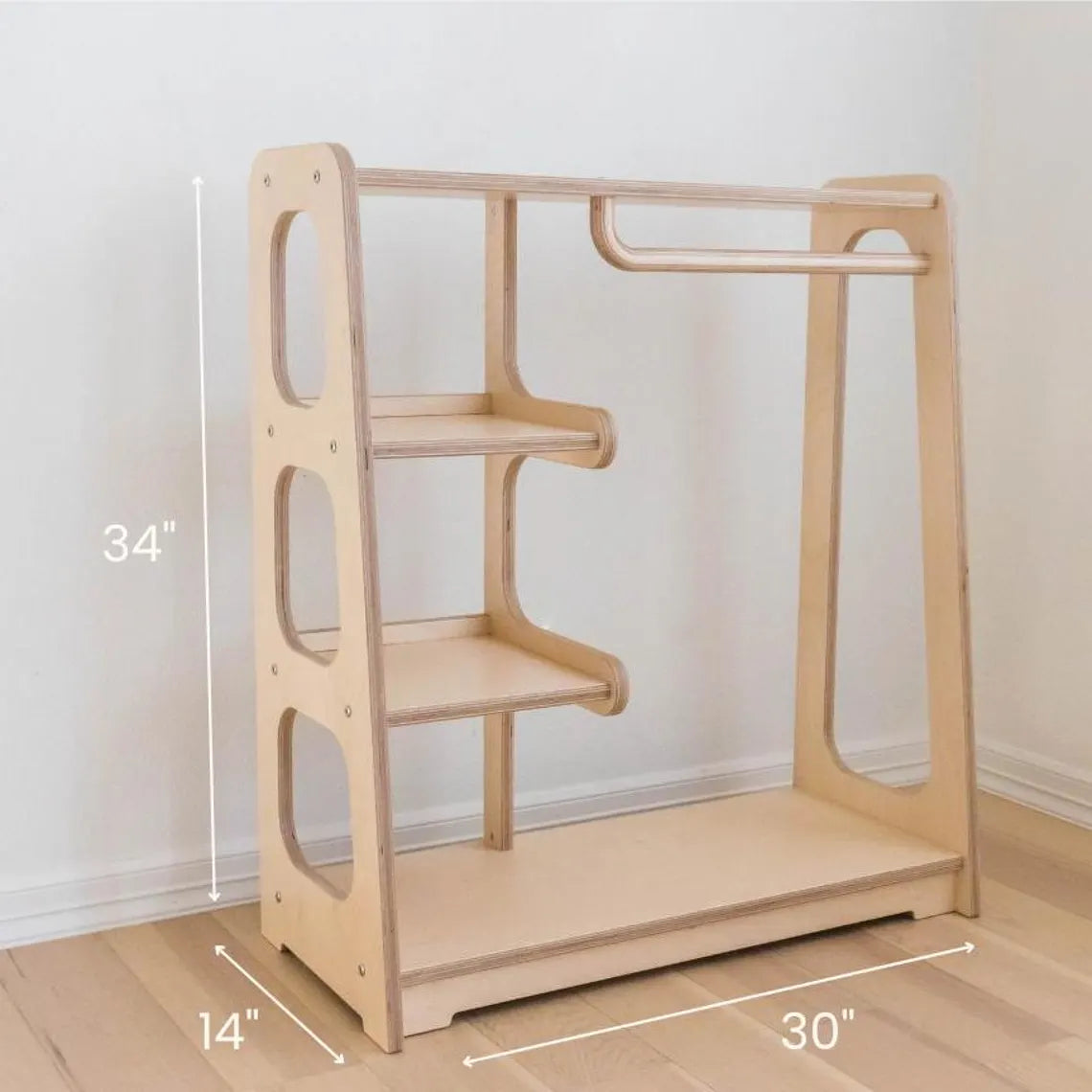 Montessori Wardrobe Toddler Clothing Rack, Kids Bedroom Dress Up and Playroom Storage