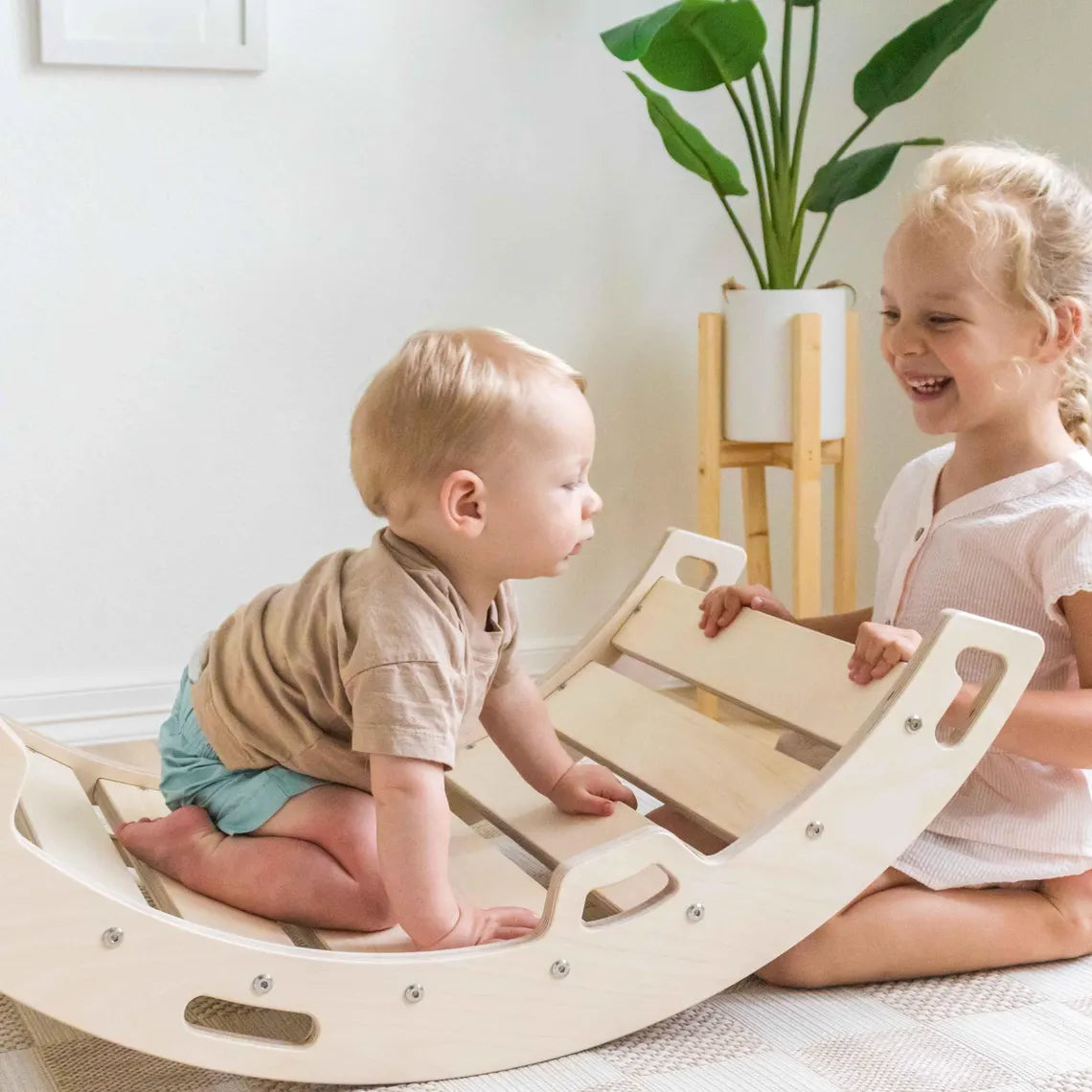 Kids Wooden Climbing Arch Montessori Rocker Swing For Toddlers Development And Learning