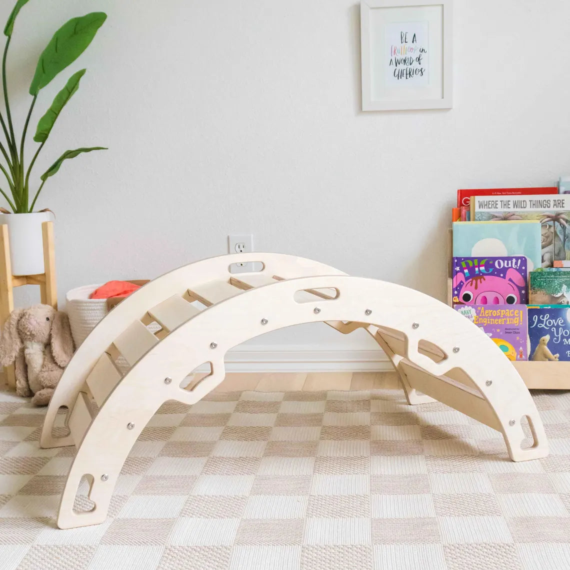 Kids Wooden Climbing Arch Montessori Rocker Swing For Toddlers Development And Learning