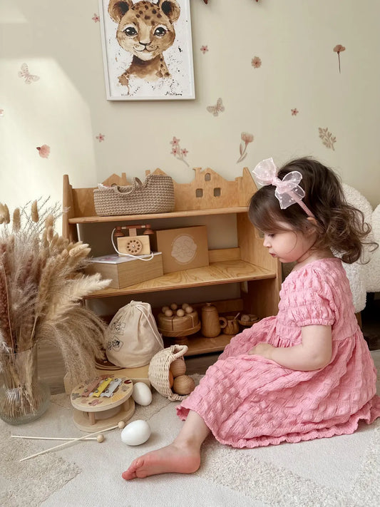 Personalized Montessori Bookshelf and Toy Storage — Wooden Furniture with Boxes for Kids Room