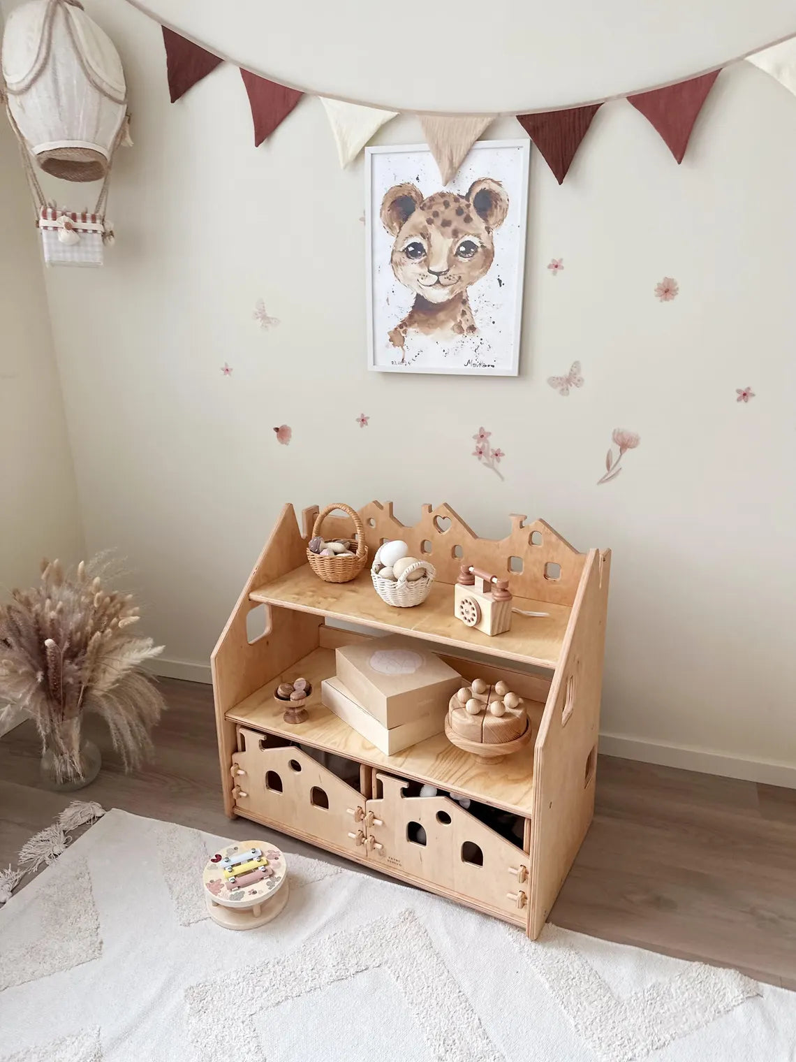Personalized Montessori Bookshelf and Toy Storage — Wooden Furniture with Boxes for Kids Room