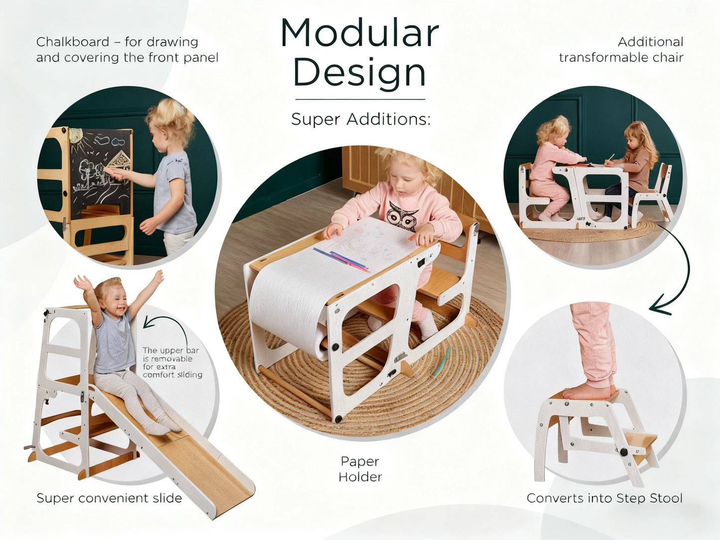 ✨8 in 1 Toddler Tower with Backrest🎈 Montessori convertible tower table