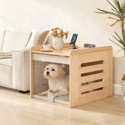 🐶Modern Dog Crate Furniture with Charging Station⚡Kennel Indoor with Flip-up Hidden Acrylic Door